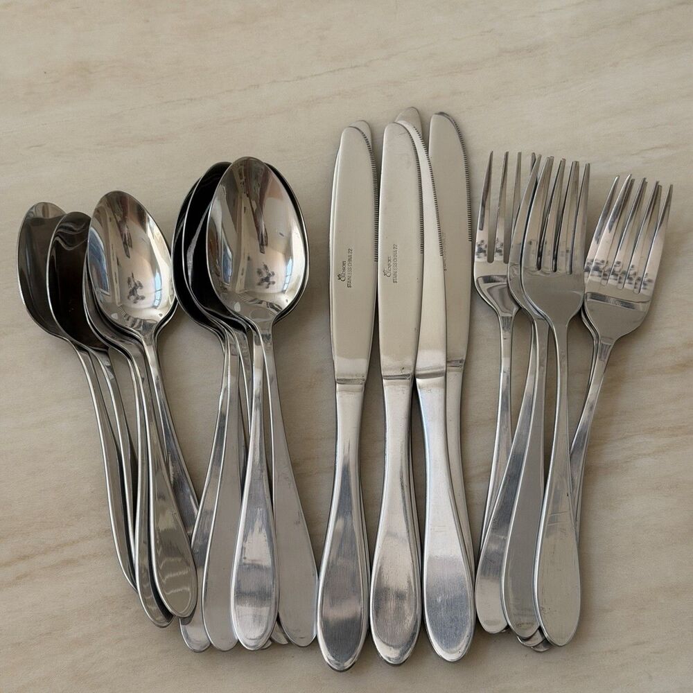 24pc Gibson Ashland Flatware Set Stainless Plain Tips Up